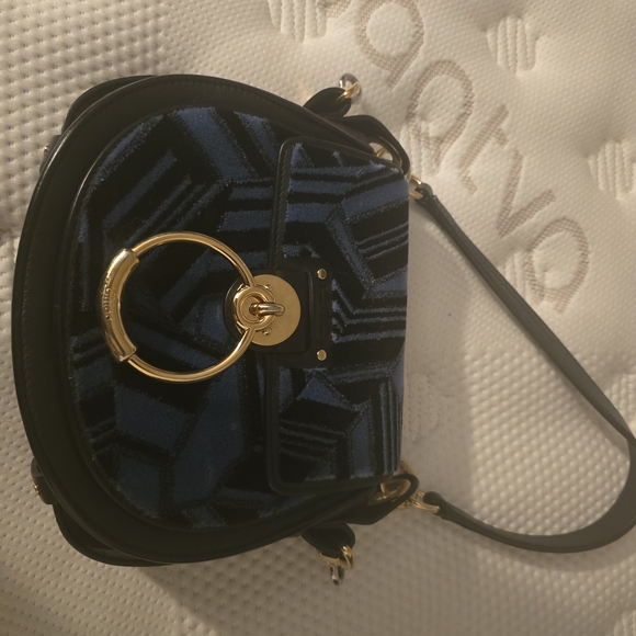 Chloe Blue and Black Crossbody Bag with Gold Accents - Picture 4 of 6